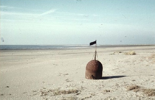 Zuidelijk deel van het strand met aangespoeld baken